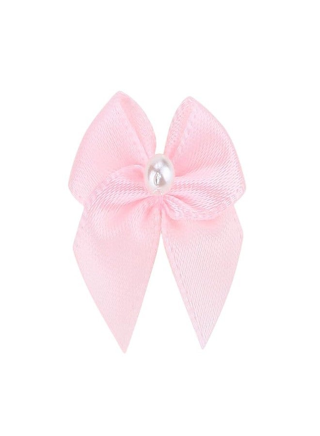 Meseey 60Pcs Mini Pink Satin Ribbon Bows with Pearl 2 Inch Flowers Appliques DIY Craft for Sewing, Scrapbooking, Wedding, Gift,Christmas Decoration (Pink, 2 Inch) - Image 1